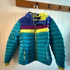 Stylish Teal and Yellow Puffer Jacket